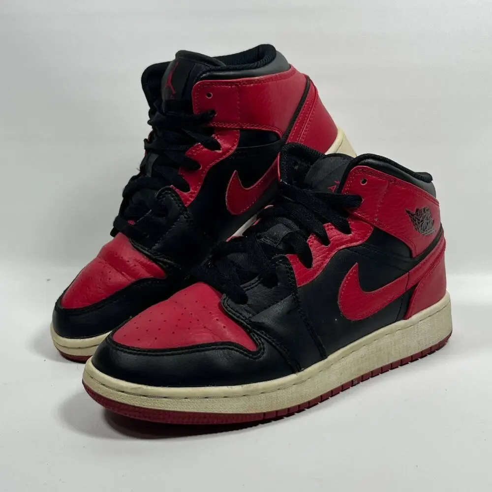 NIKE Air Jordan 1 Youth 5 Mid Banned GS Grade School 554725-074 Black Red